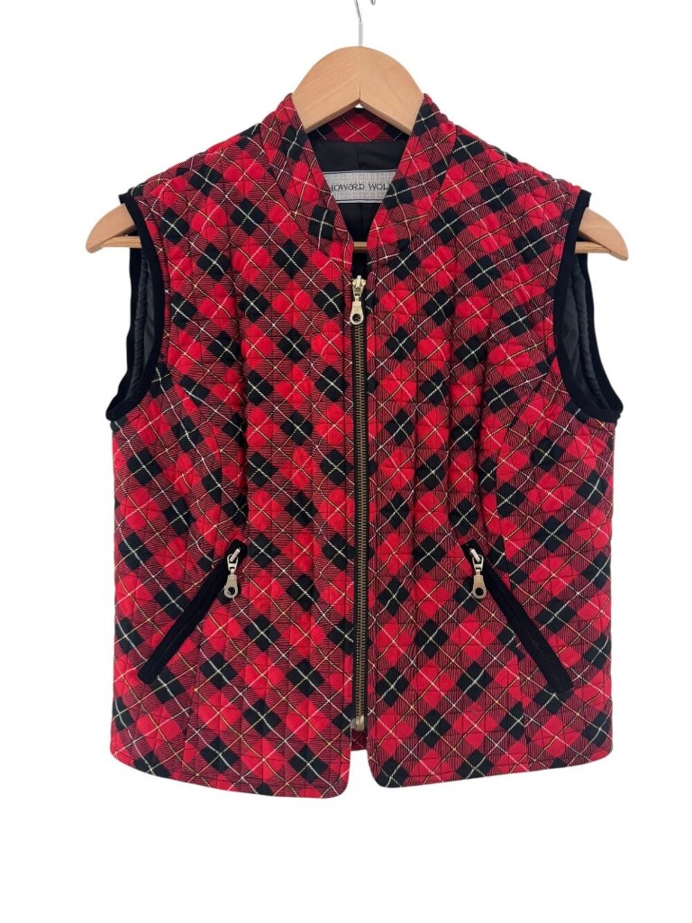 Howard Wolf Dallas Vintage Red Plaid Quilted Zip Vest Pockets Size 4 Fall Winter